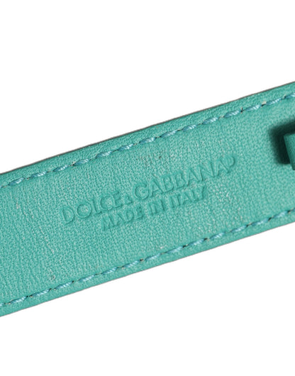 Dolce & Gabbana Blue Embossed Leather Gold Buckle Belt Strap Bracelet