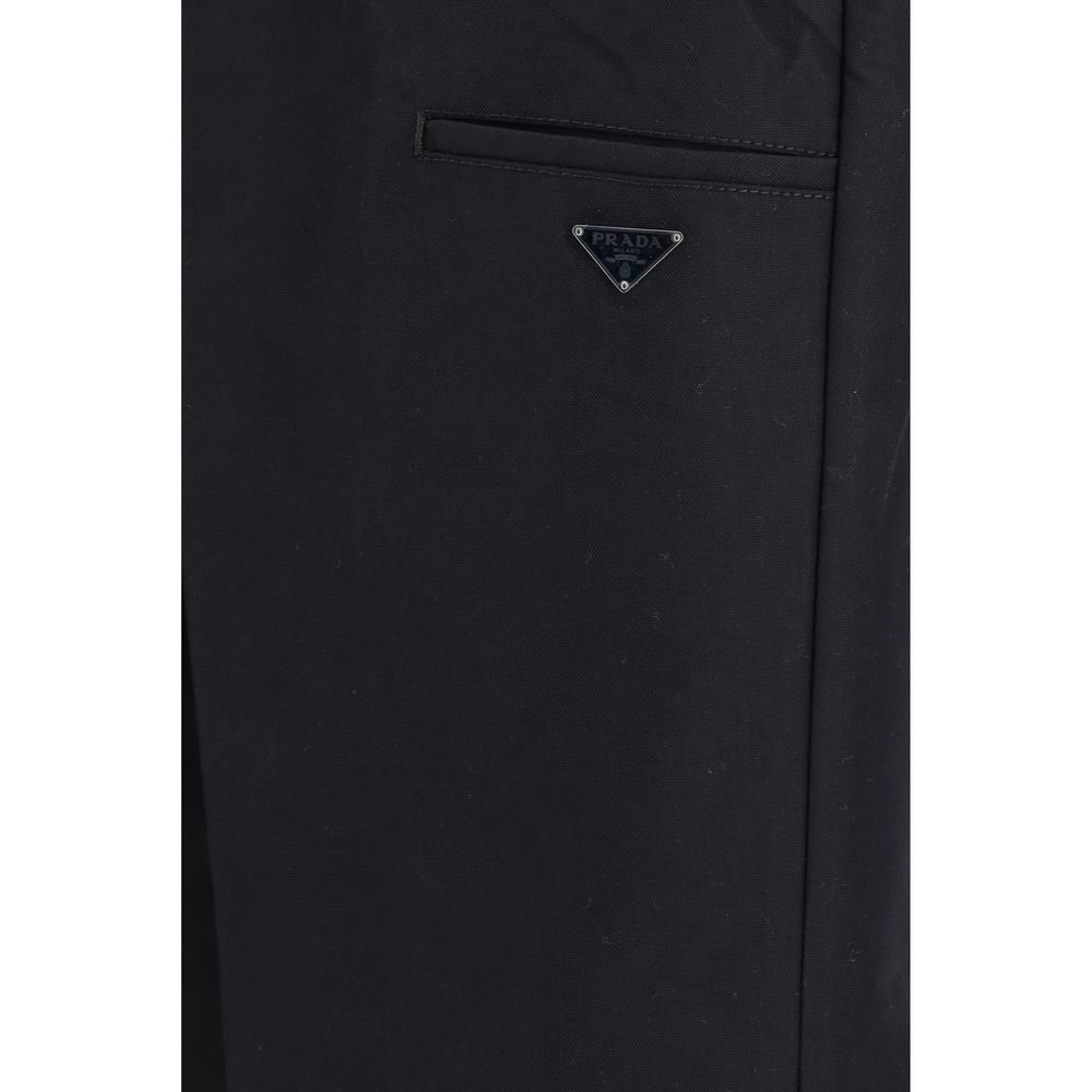 Prada Technical Wide-Leg Canvas Pants - Black