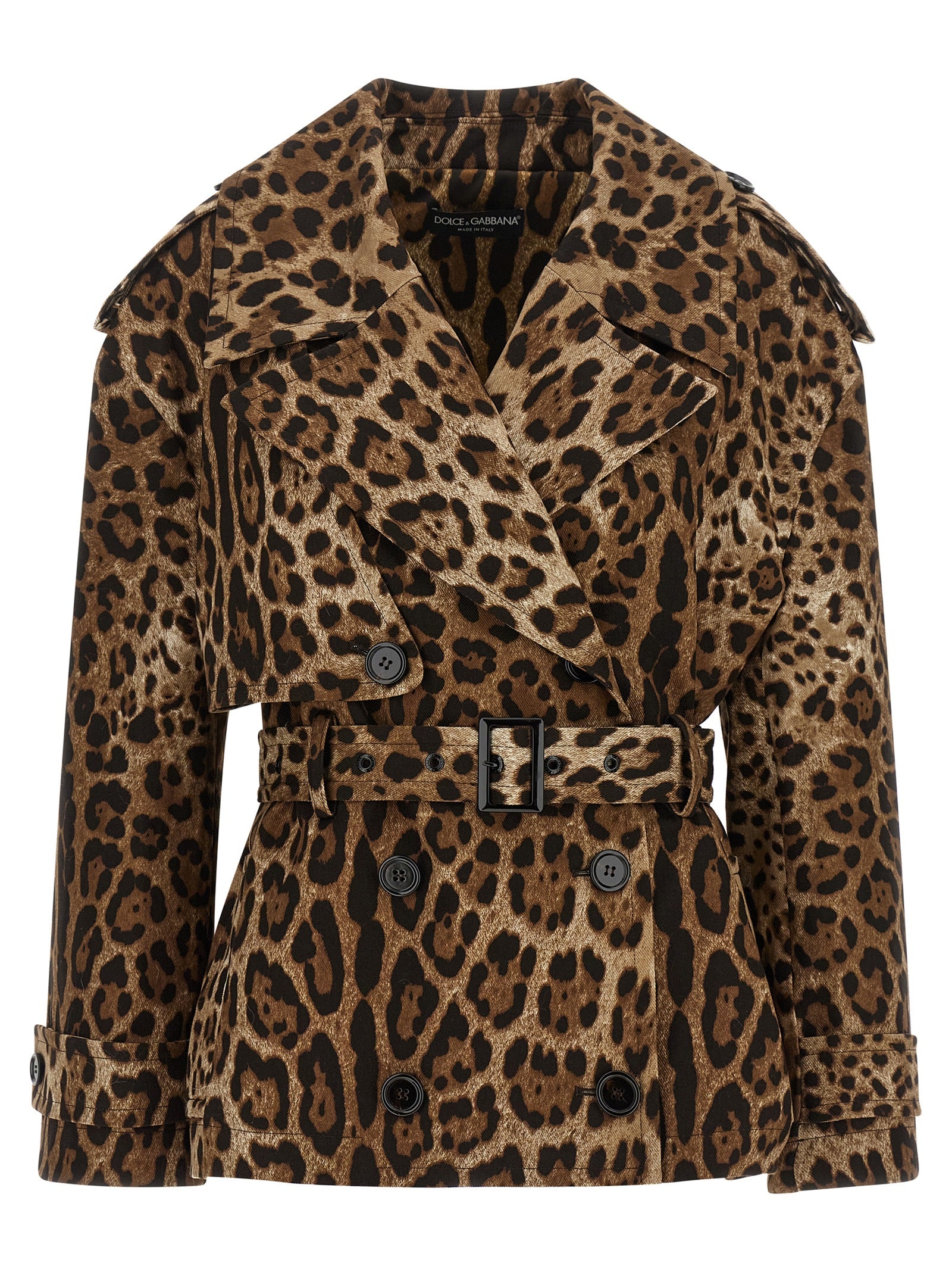 Dolce & Gabbana Brown Double-Breasted Trench Coat with Leo Print