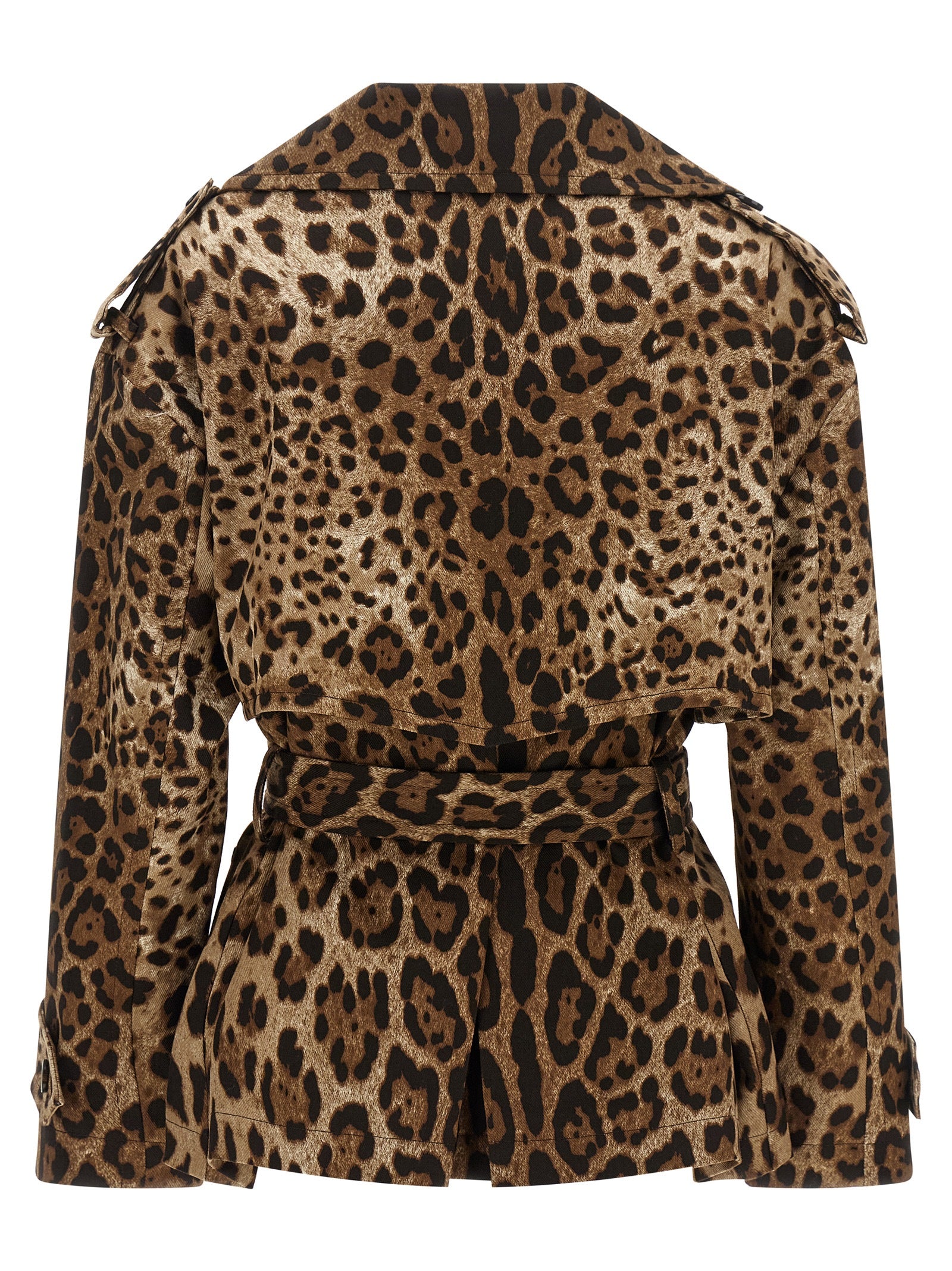 Dolce & Gabbana Brown Double-Breasted Trench Coat with Leo Print