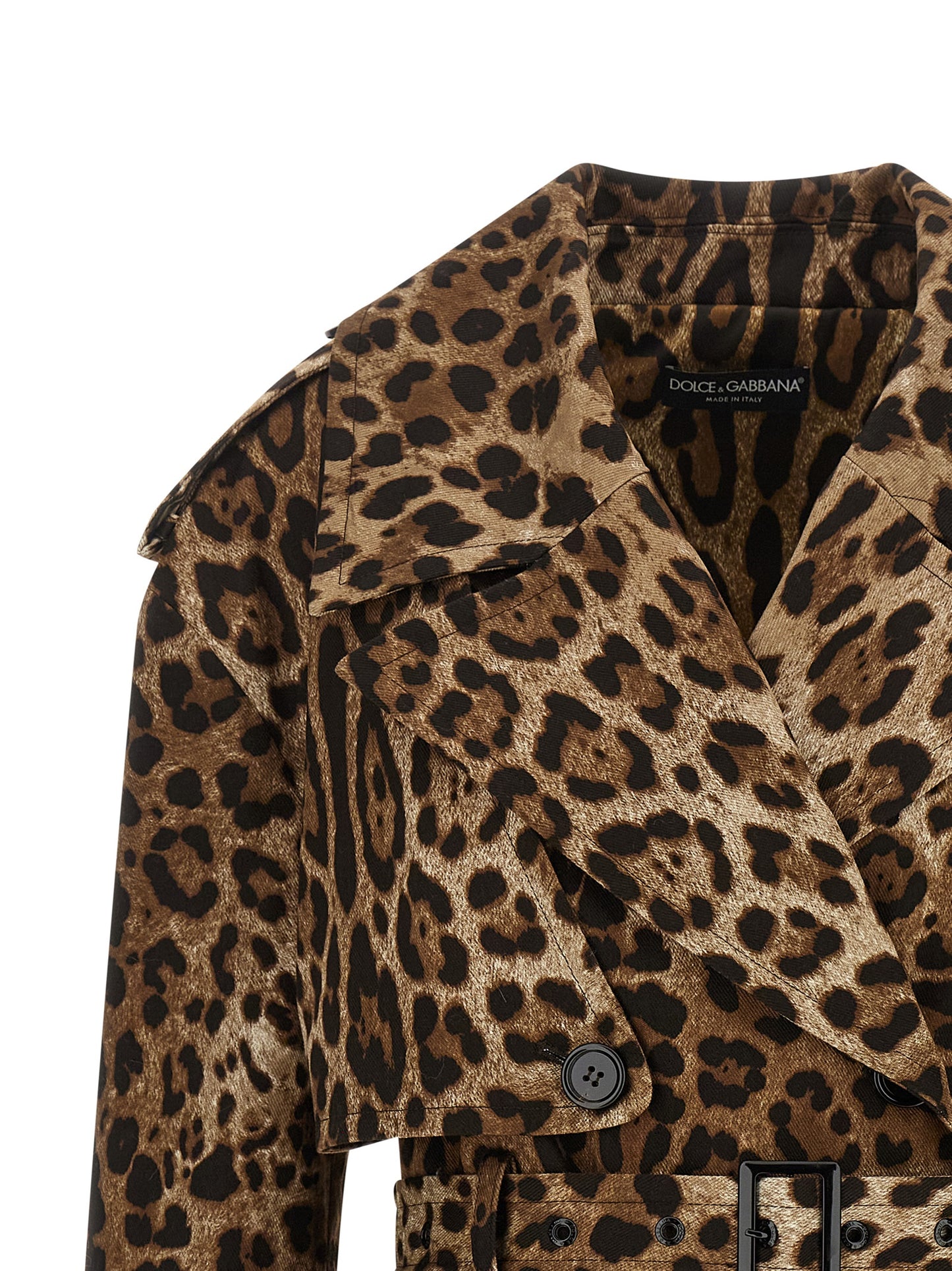 Dolce & Gabbana Brown Double-Breasted Trench Coat with Leo Print