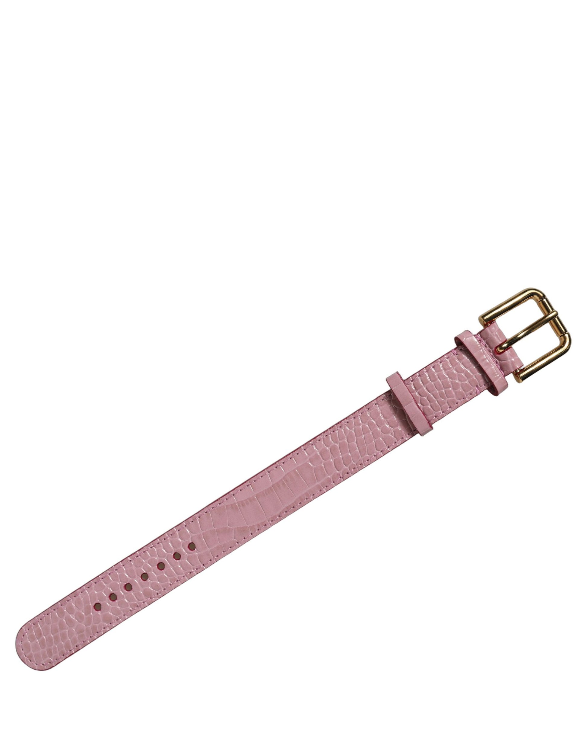 Dolce & Gabbana Pink Embossed Leather Gold Buckle Belt Strap Bracelet