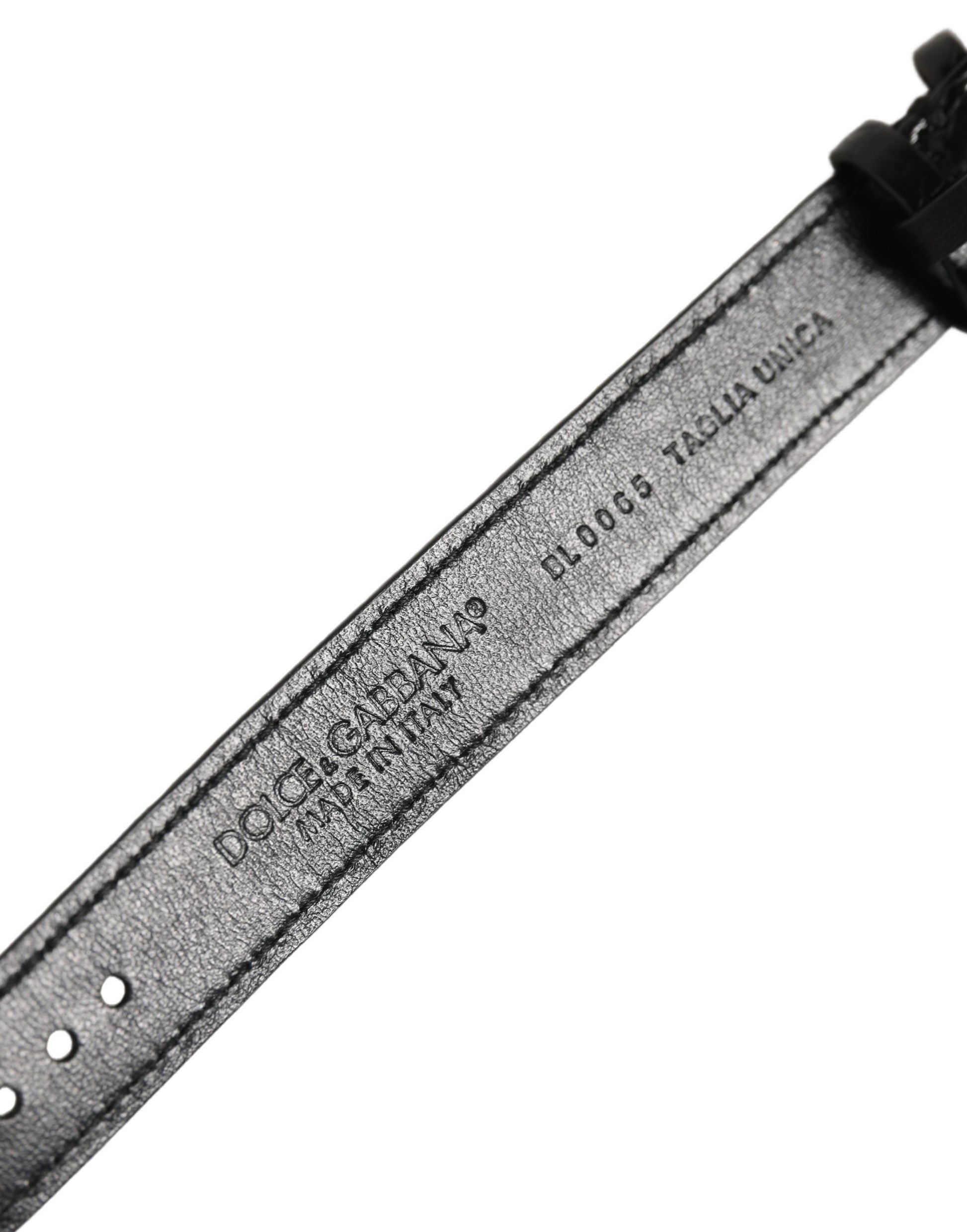 Dolce & Gabbana Black Textured Leather Gold Buckle Belt Strap Bracelet