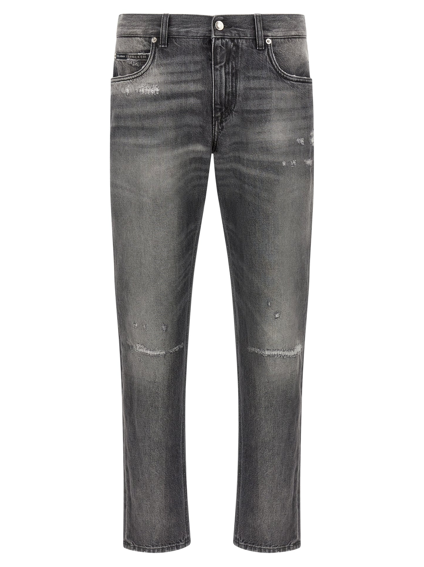 Dolce & Gabbana Gray Delavé Cotton Jeans with Distressed Details