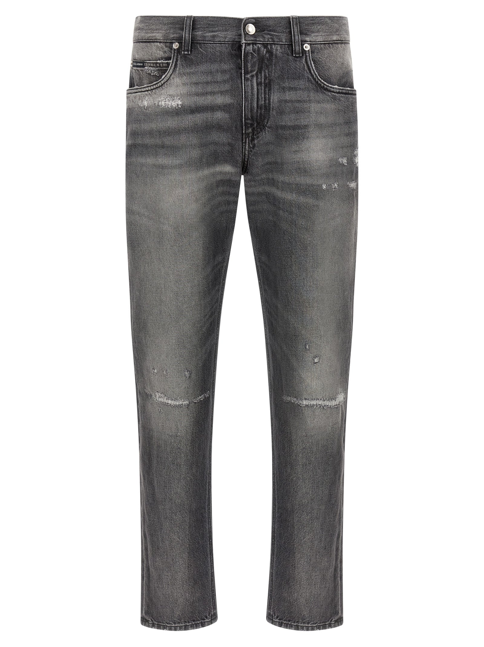 Dolce & Gabbana Gray Delavé Cotton Jeans with Distressed Details