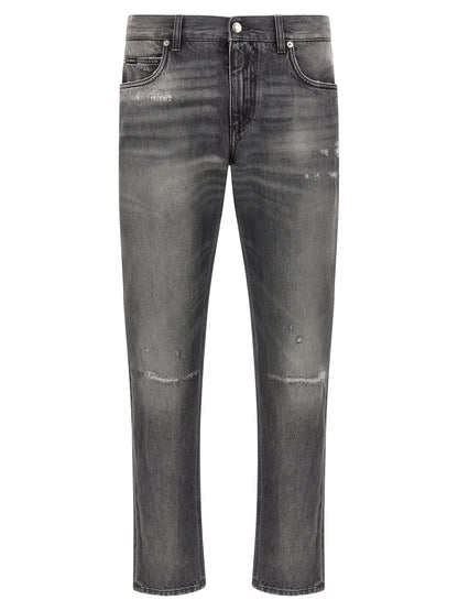 Dolce & Gabbana Gray Delavé Cotton Jeans with Distressed Details