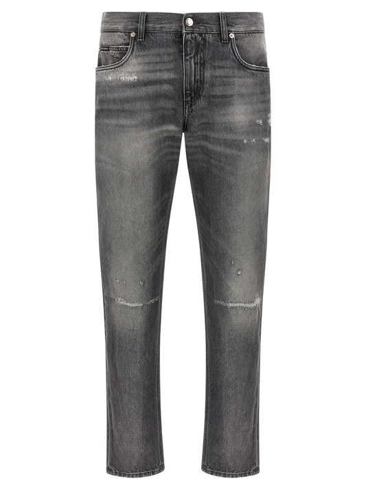 Dolce & Gabbana Gray Delavé Cotton Jeans with Distressed Details