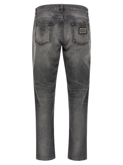 Dolce & Gabbana Gray Delavé Cotton Jeans with Distressed Details