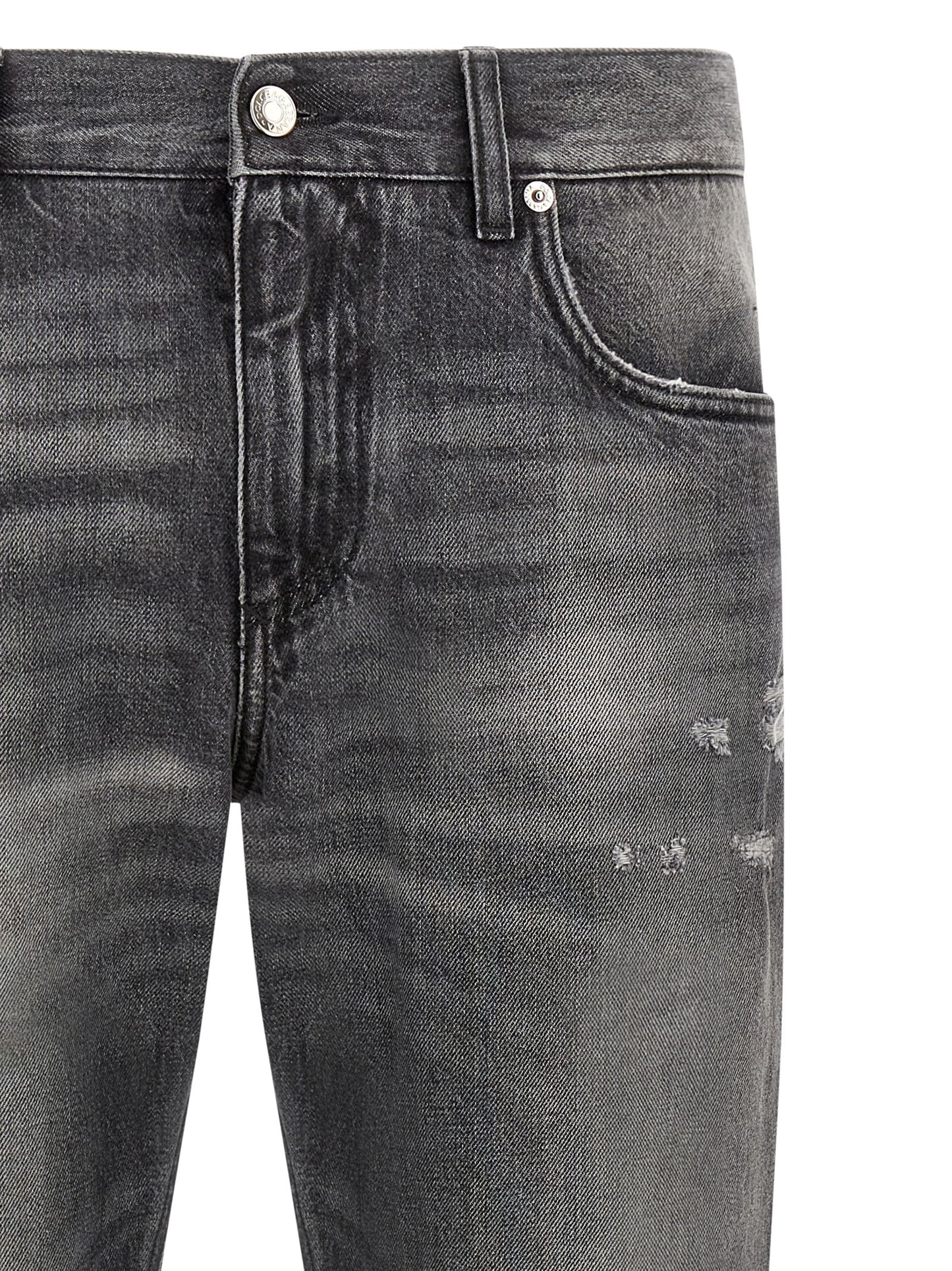 Dolce & Gabbana Gray Delavé Cotton Jeans with Distressed Details