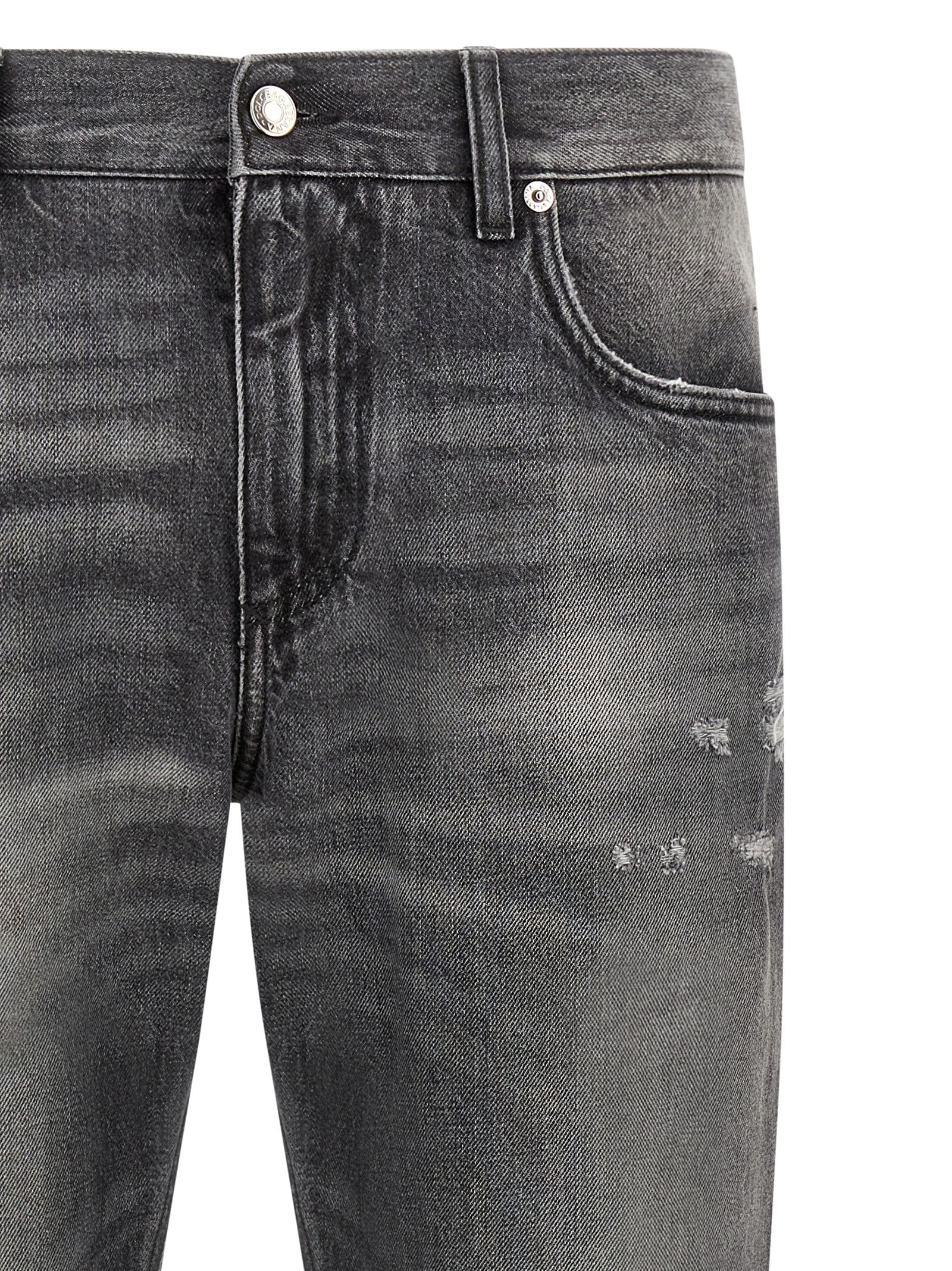 Dolce & Gabbana Gray Delavé Cotton Jeans with Distressed Details