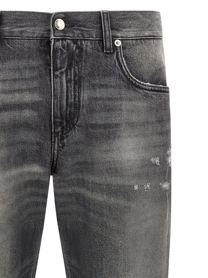 Dolce & Gabbana Gray Delavé Cotton Jeans with Distressed Details