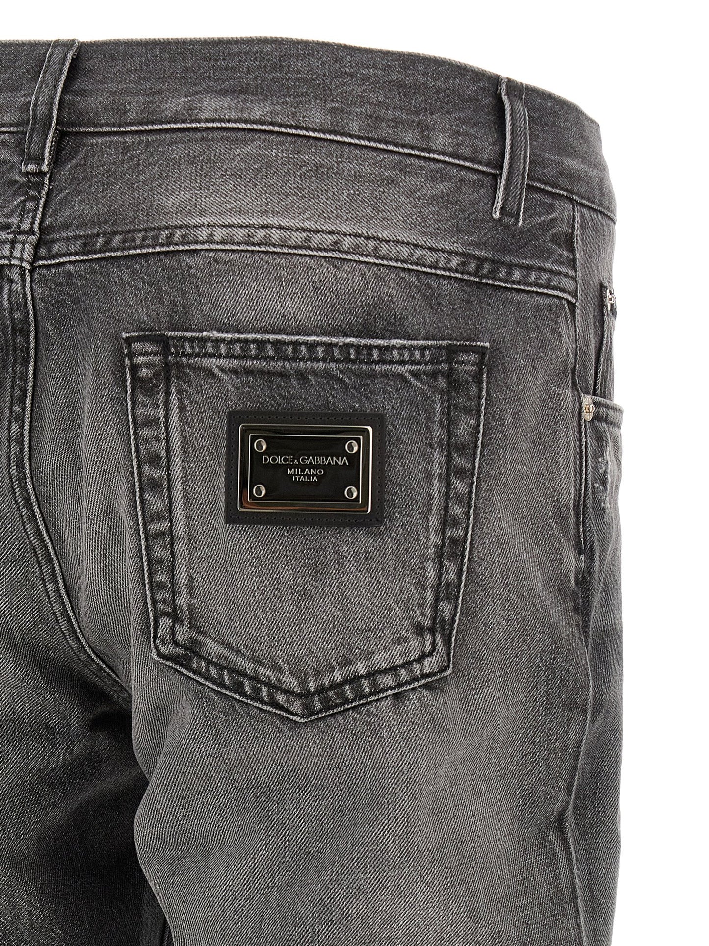 Dolce & Gabbana Gray Delavé Cotton Jeans with Distressed Details