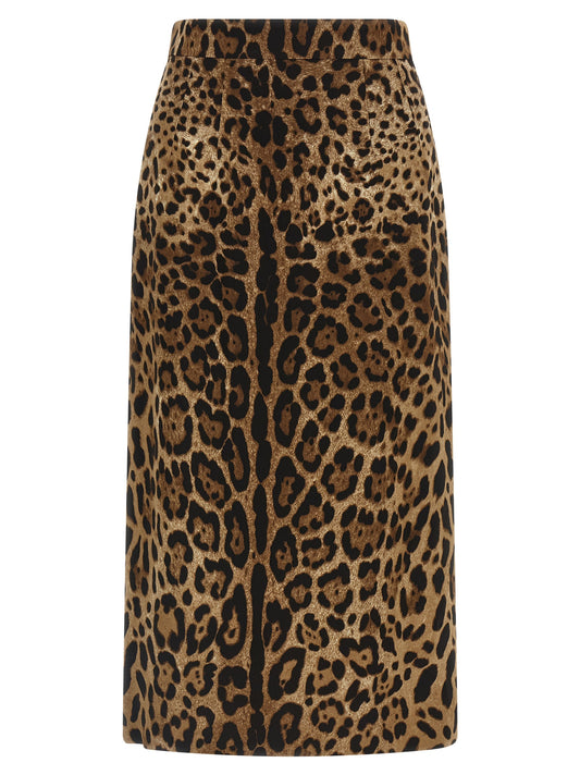 Dolce & Gabbana Brown Viscose Leopard Print Midi Skirt