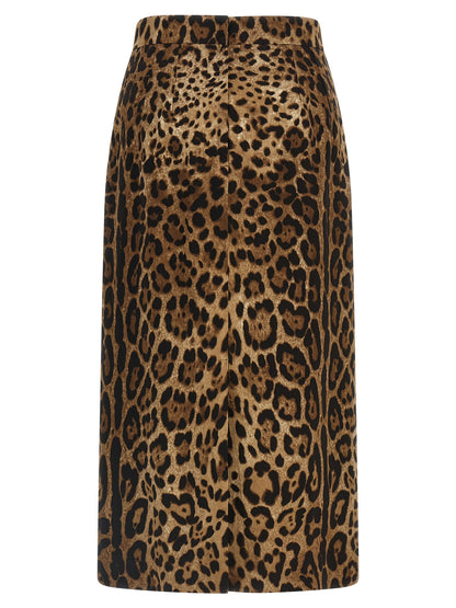 Dolce & Gabbana Brown Viscose Leopard Print Midi Skirt