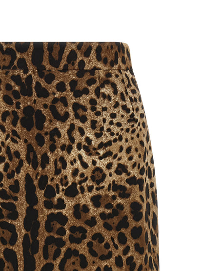 Dolce & Gabbana Brown Viscose Leopard Print Midi Skirt