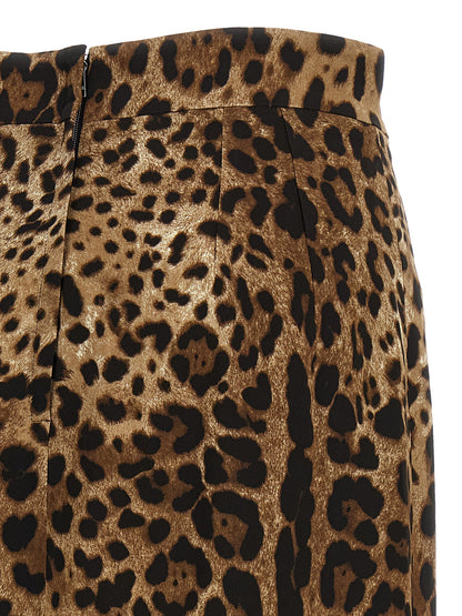 Dolce & Gabbana Brown Viscose Leopard Print Midi Skirt