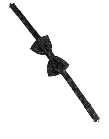 Dolce & Gabbana Men Black Polka Dot Silk Adjustable Neck Papillon Bow Tie