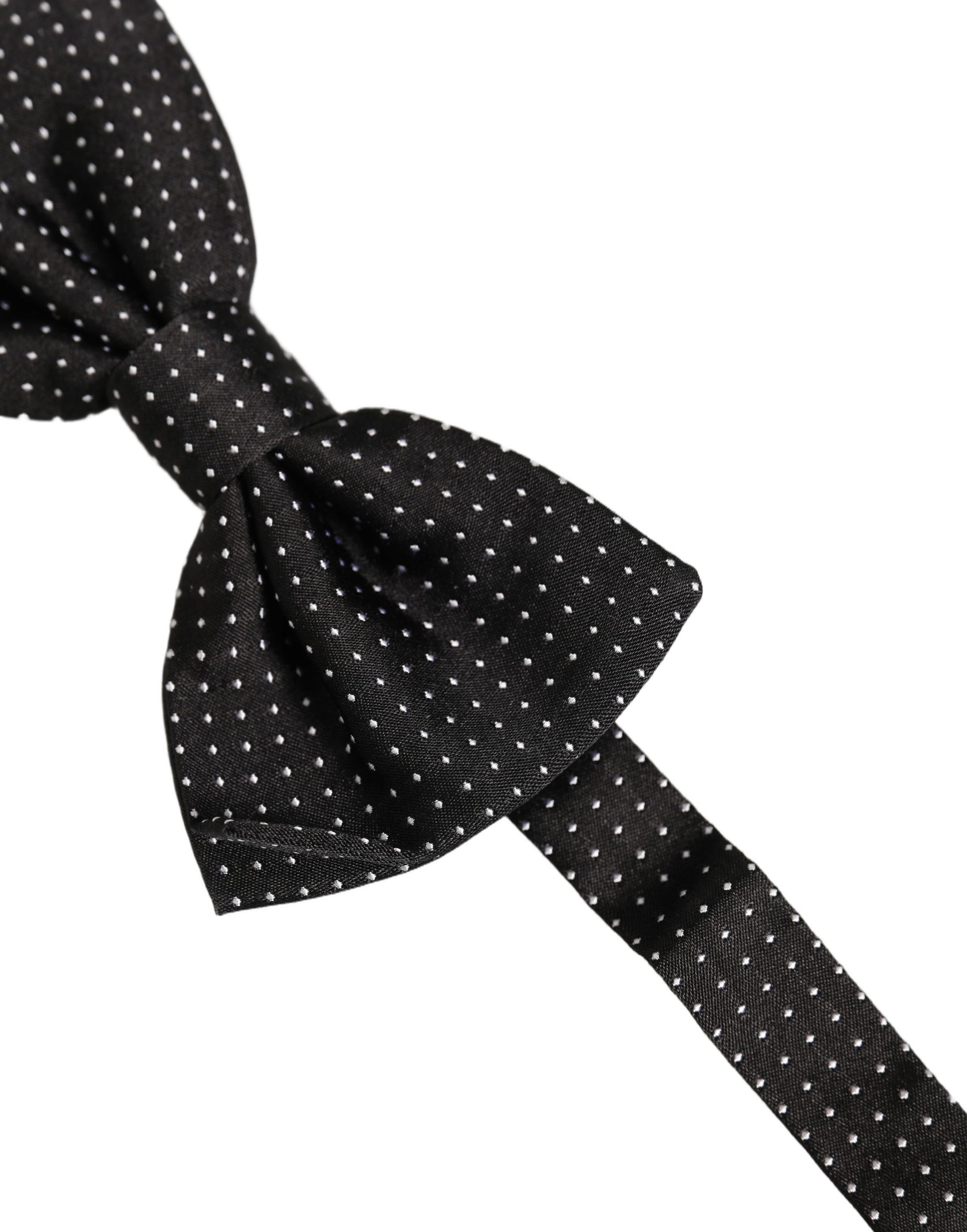 Dolce & Gabbana Men Black Polka Dot Silk Adjustable Neck Papillon Bow Tie