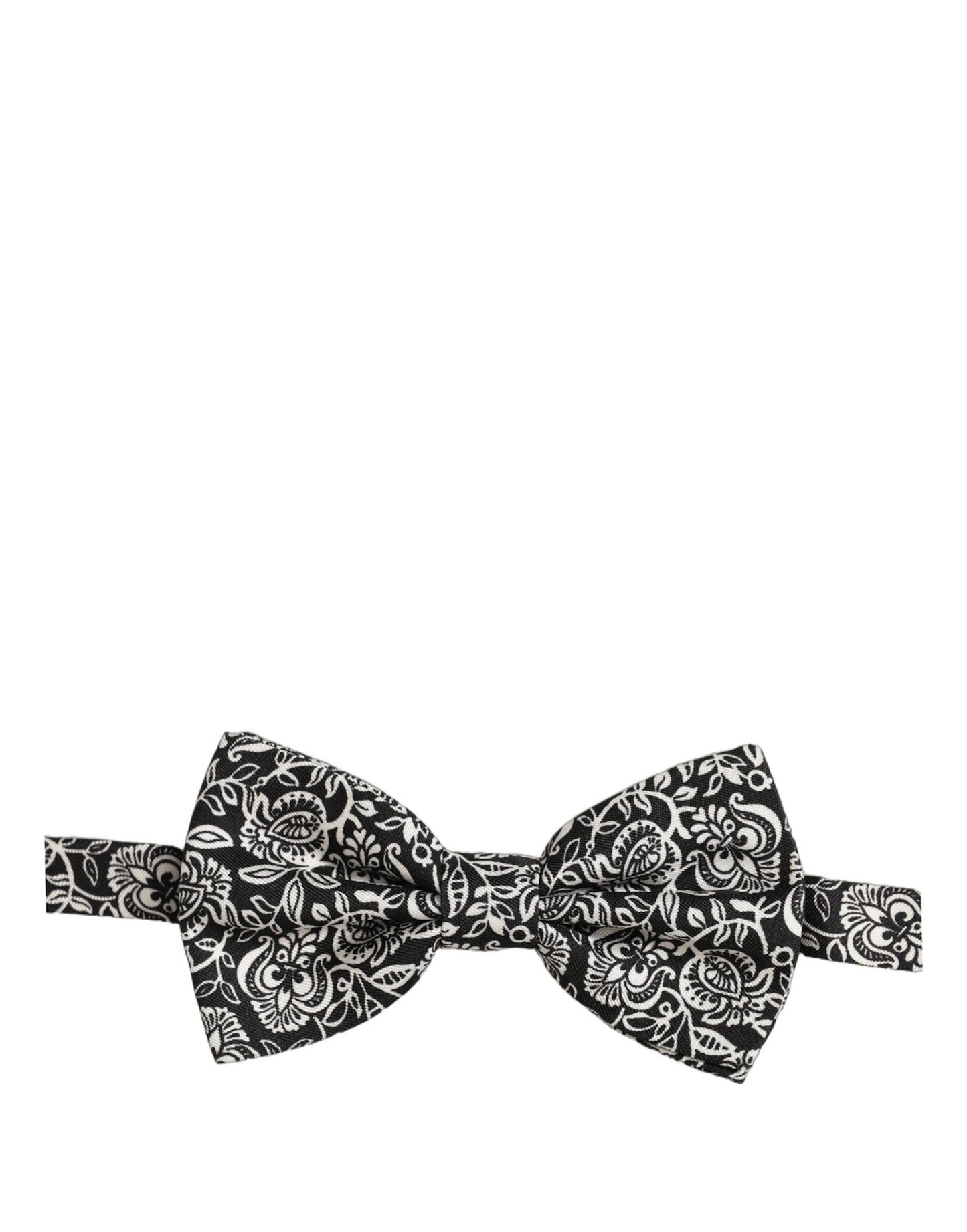 Dolce & Gabbana Black White Paisley Silk Adjustable Neck Papillon Bow Tie