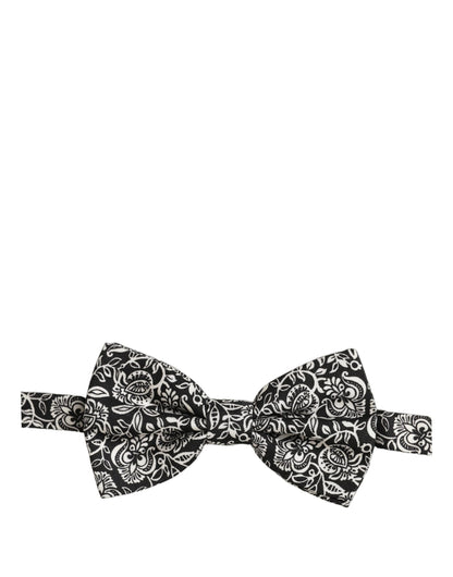 Dolce & Gabbana Black White Paisley Silk Adjustable Neck Papillon Bow Tie