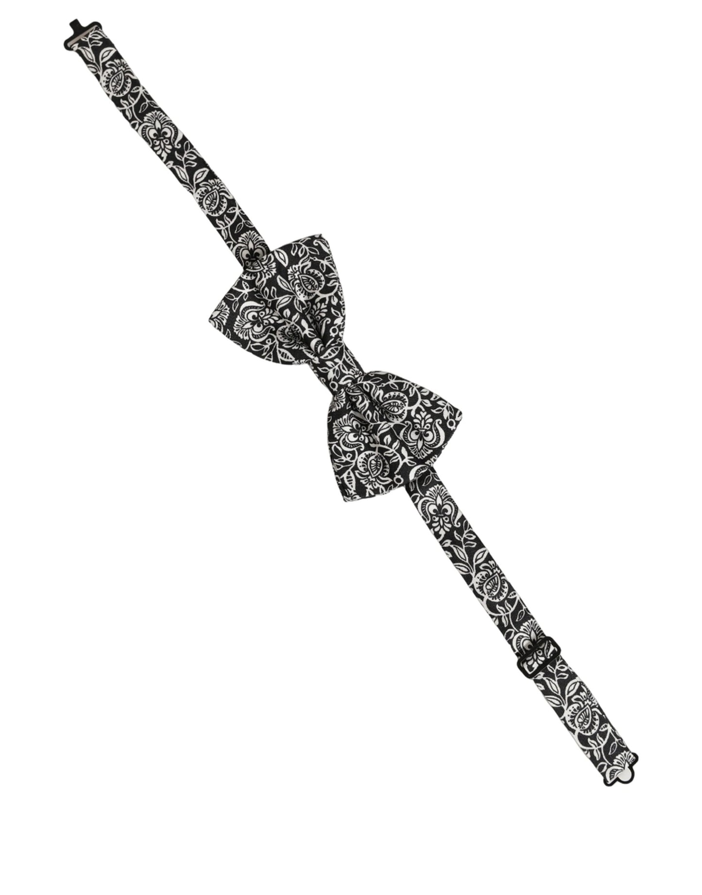 Dolce & Gabbana Black White Paisley Silk Adjustable Neck Papillon Bow Tie