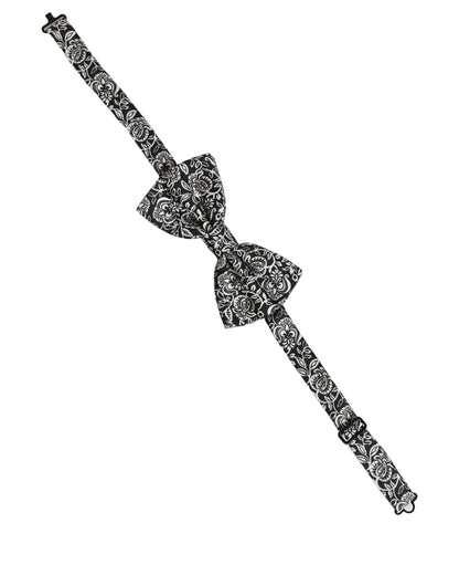 Dolce & Gabbana Black White Paisley Silk Adjustable Neck Papillon Bow Tie