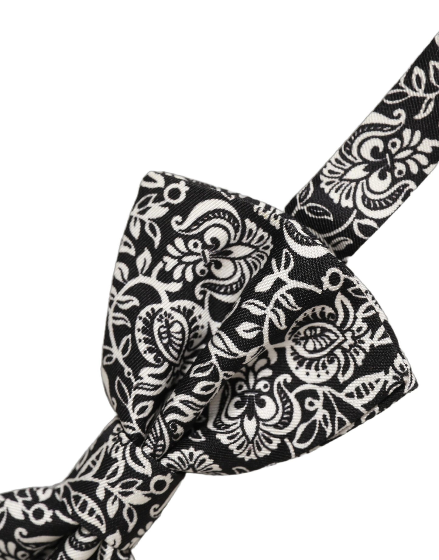 Dolce & Gabbana Black White Paisley Silk Adjustable Neck Papillon Bow Tie