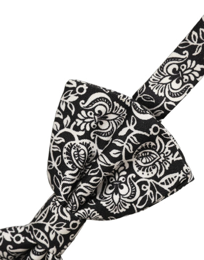Dolce & Gabbana Black White Paisley Silk Adjustable Neck Papillon Bow Tie