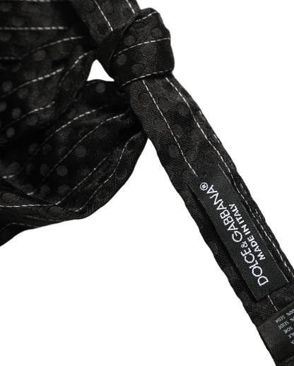 Dolce & Gabbana Men Black Pinstripe Silk Adjustable Neck Papillon Bow Tie