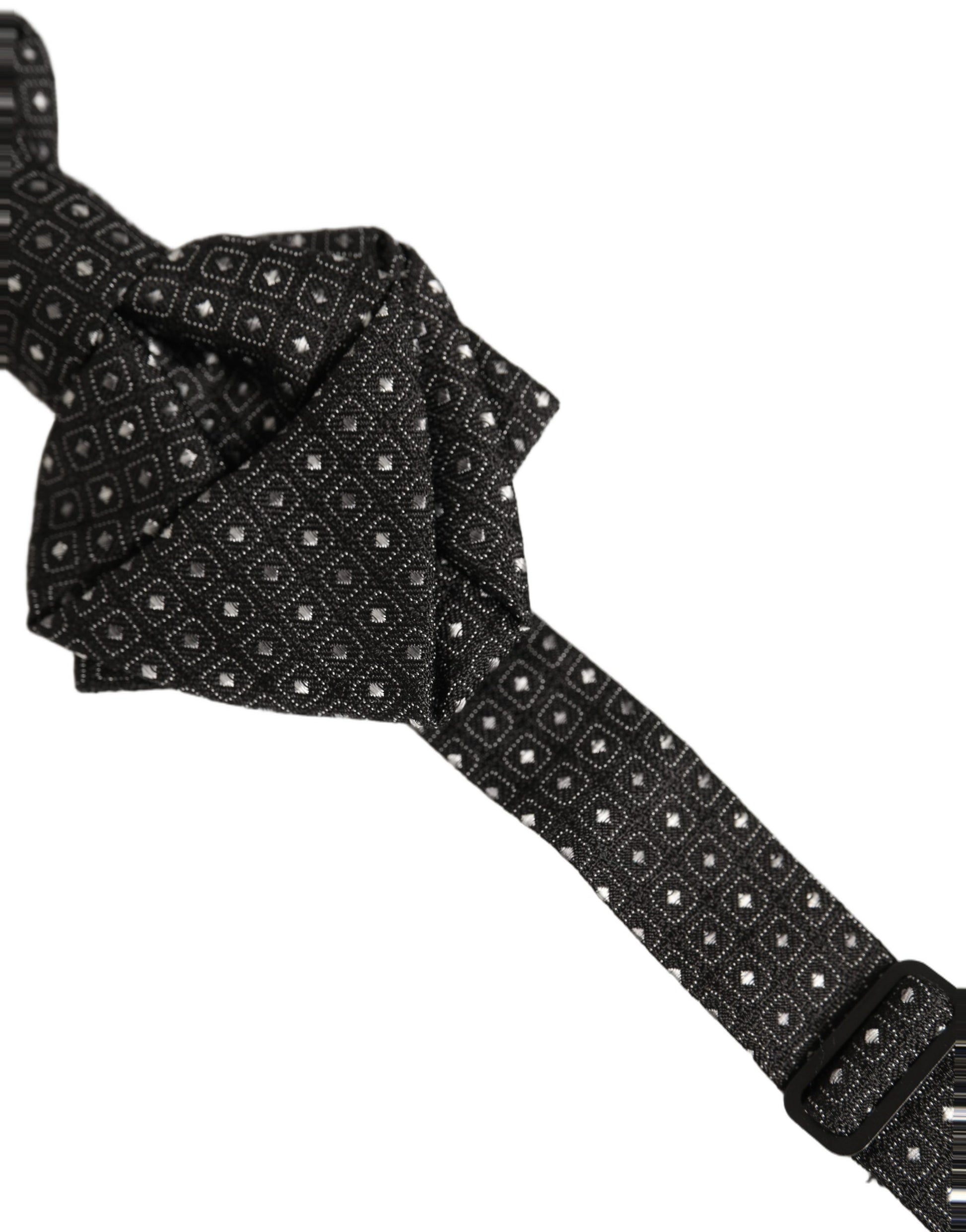 Dolce & Gabbana Men Black Polka Dot Silk Adjustable Neck Papillon Bow Tie
