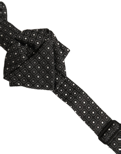 Dolce & Gabbana Men Black Polka Dot Silk Adjustable Neck Papillon Bow Tie