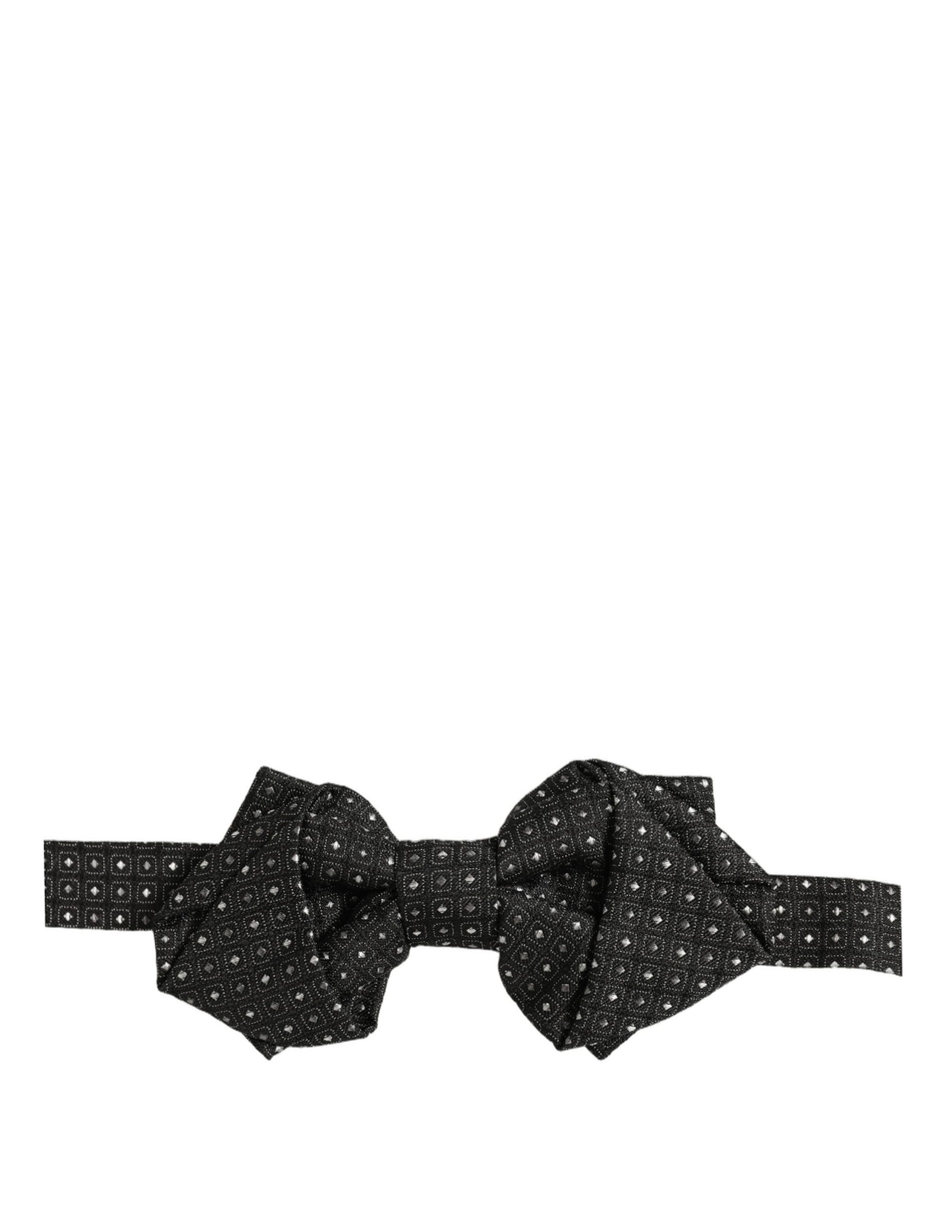 Dolce & Gabbana Men Black Polka Dot Silk Adjustable Neck Papillon Bow Tie