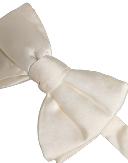 Dolce & Gabbana Men White 100% Silk Adjustable Neck Papillon Bow Tie