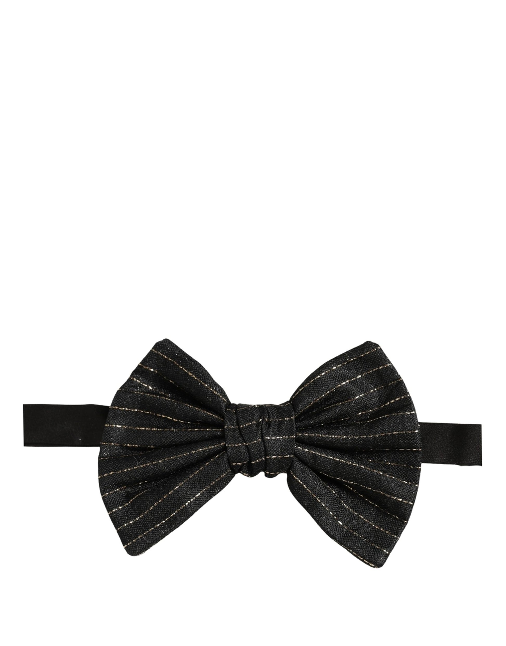 Dolce & Gabbana Men Black Pinstripe Silk Adjustable Neck Papillon Bow Tie