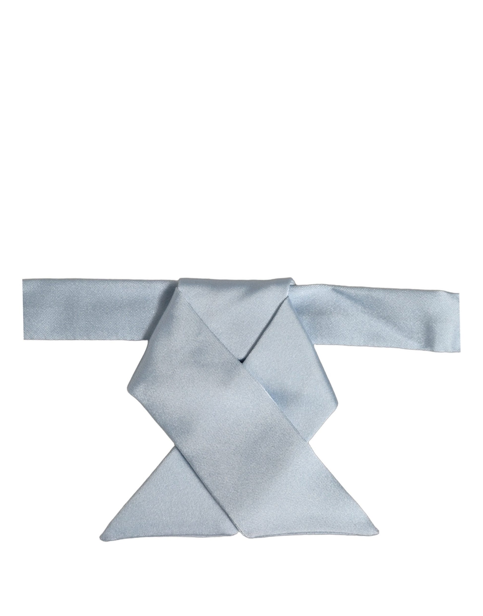 Dolce & Gabbana Men Light Blue Silk Adjustable Neck Papillon Bow Tie