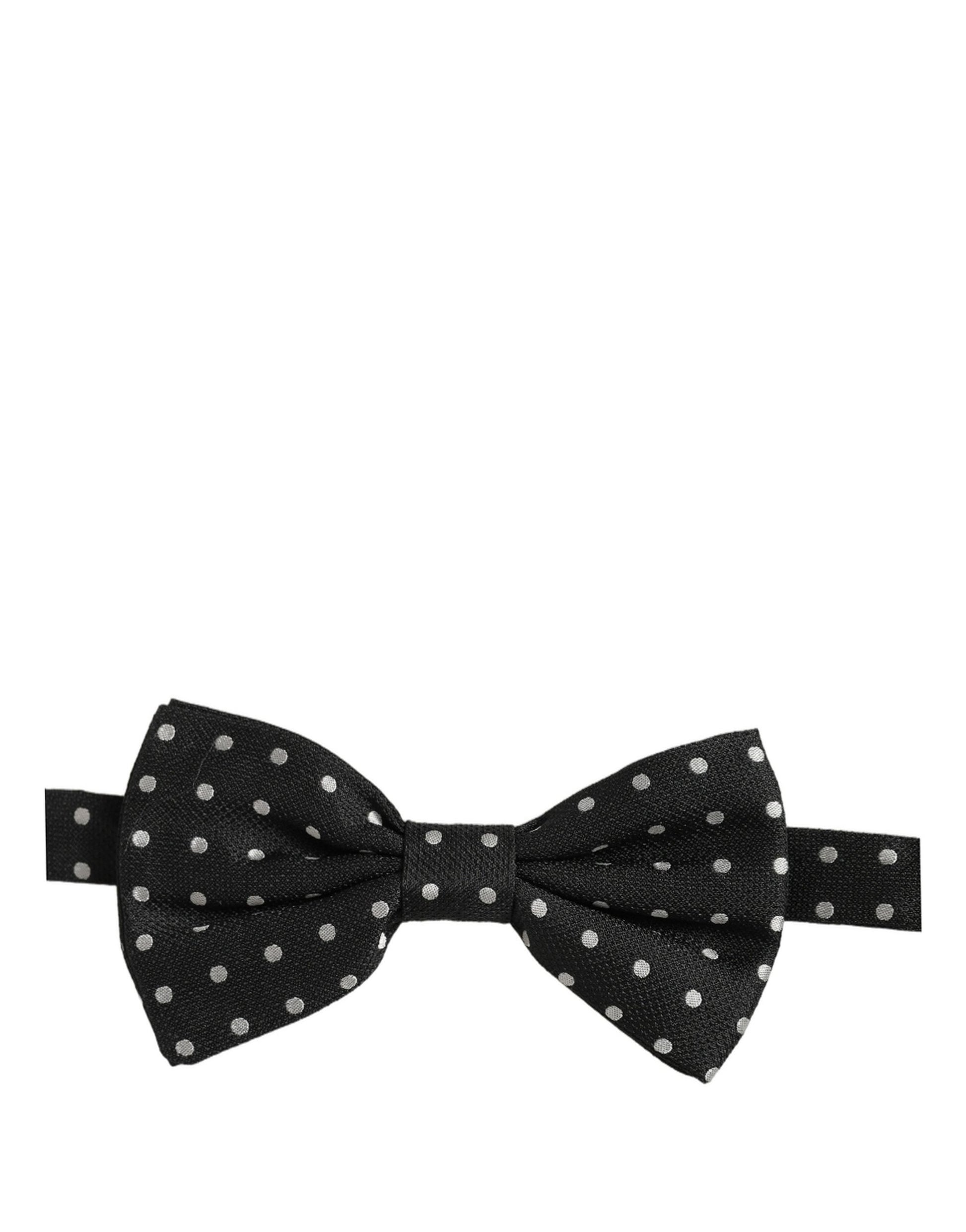 Dolce & Gabbana Black White Polka Dot Adjustable Neck Papillon Bow Tie