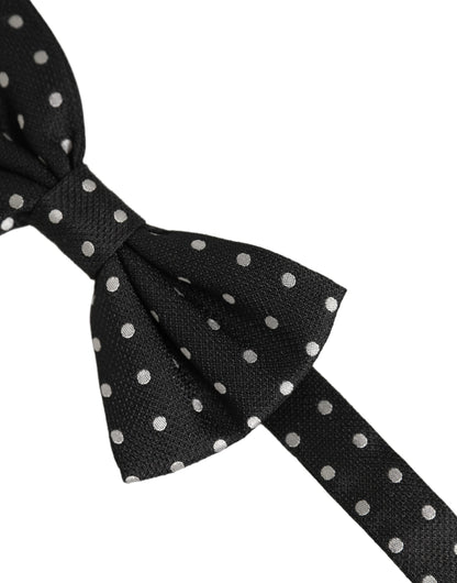 Dolce & Gabbana Black White Polka Dot Adjustable Neck Papillon Bow Tie