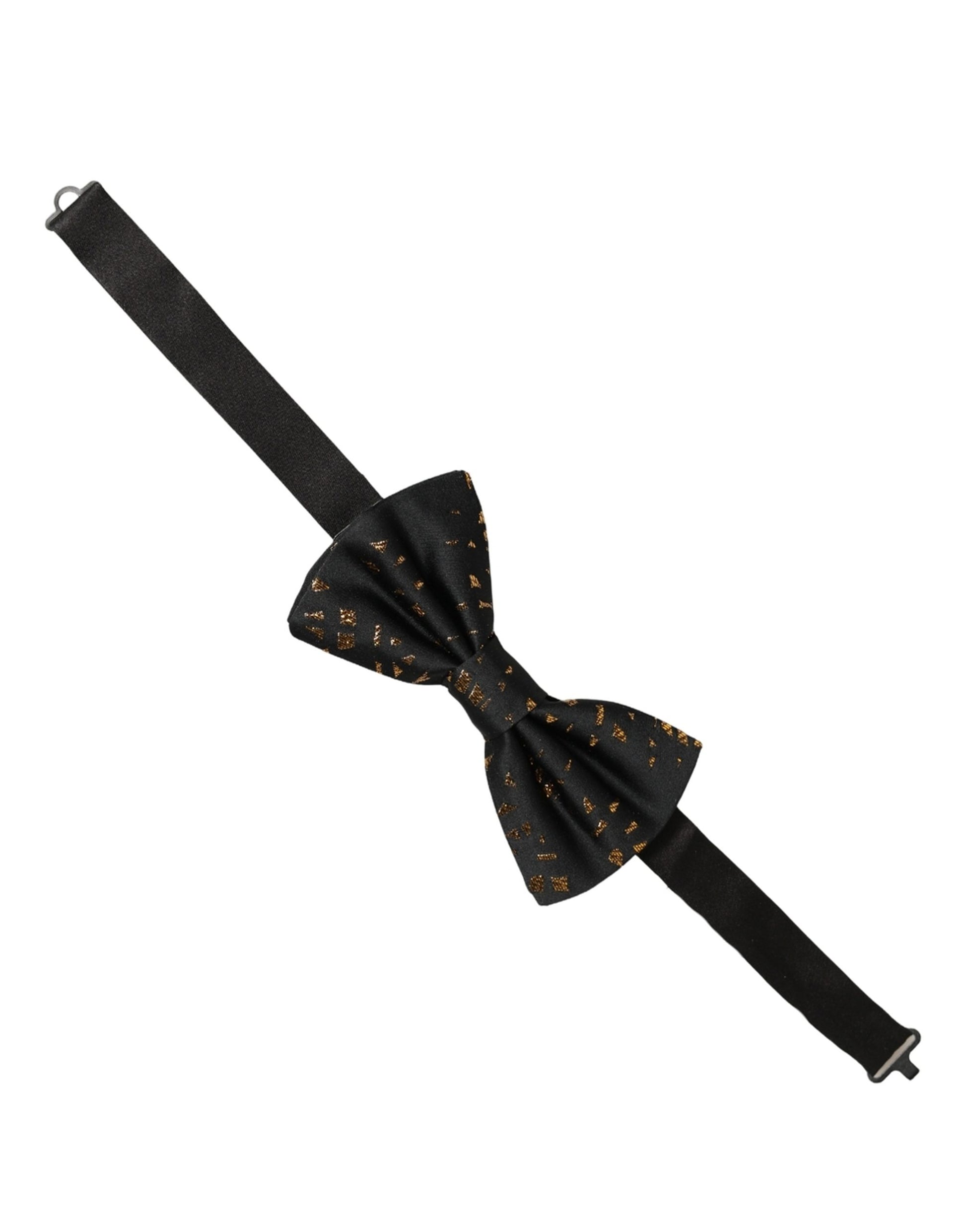 Dolce & Gabbana Black Gold Speckle Pattern Adjustable Neck Papillon Bow Tie