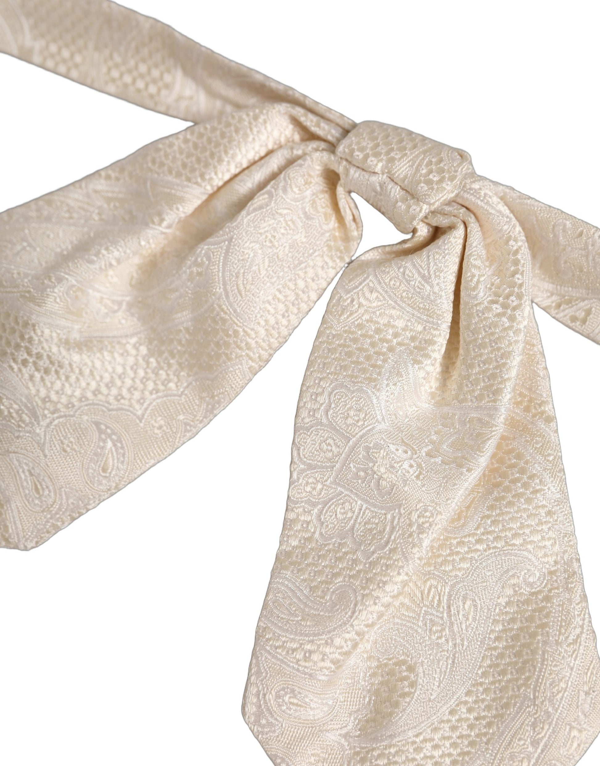Dolce & Gabbana Men Ivory Paisley Silk Adjustable Neck Papillon Bow Tie