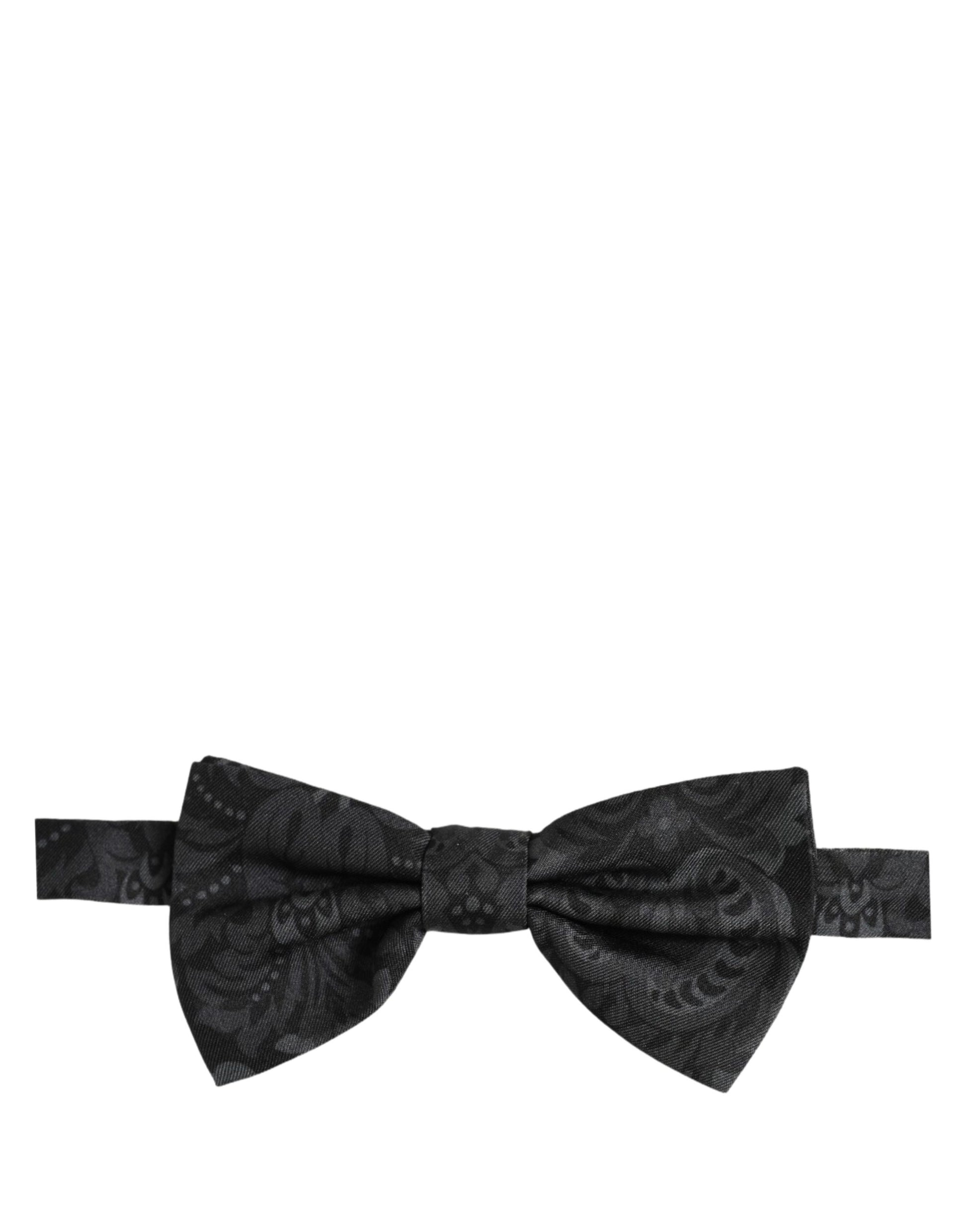 Dolce & Gabbana Men Black Paisley Silk Adjustable Neck Papillon Bow Tie