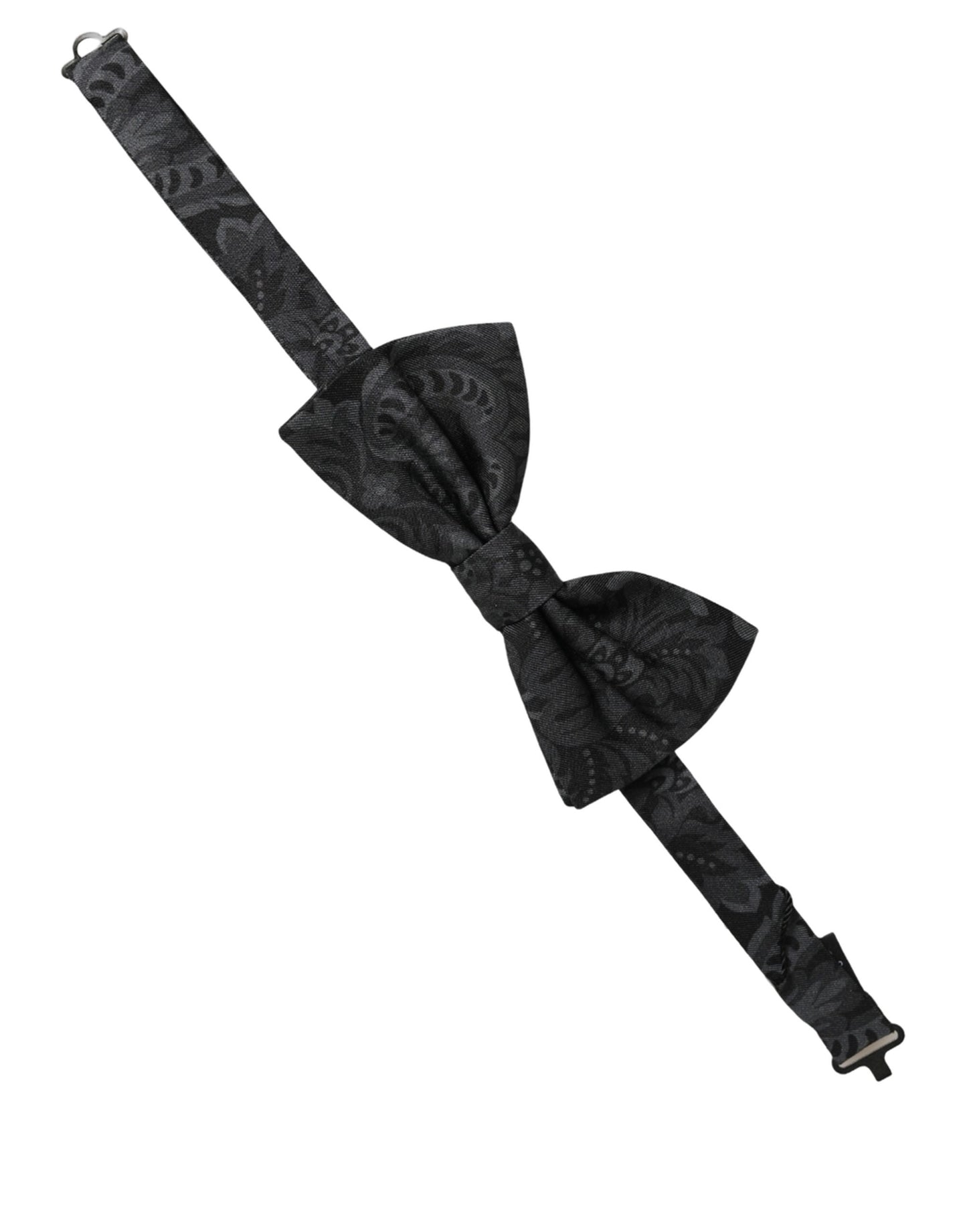 Dolce & Gabbana Men Black Paisley Silk Adjustable Neck Papillon Bow Tie