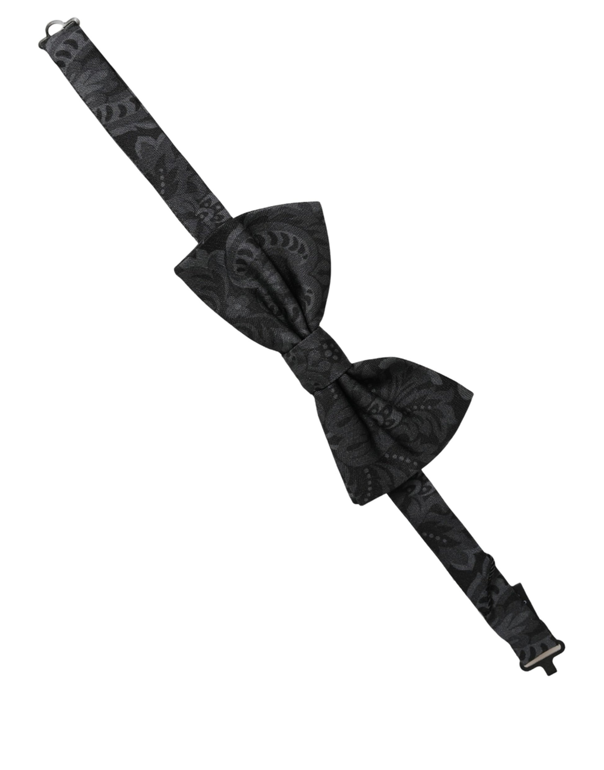 Dolce & Gabbana Men Black Paisley Silk Adjustable Neck Papillon Bow Tie