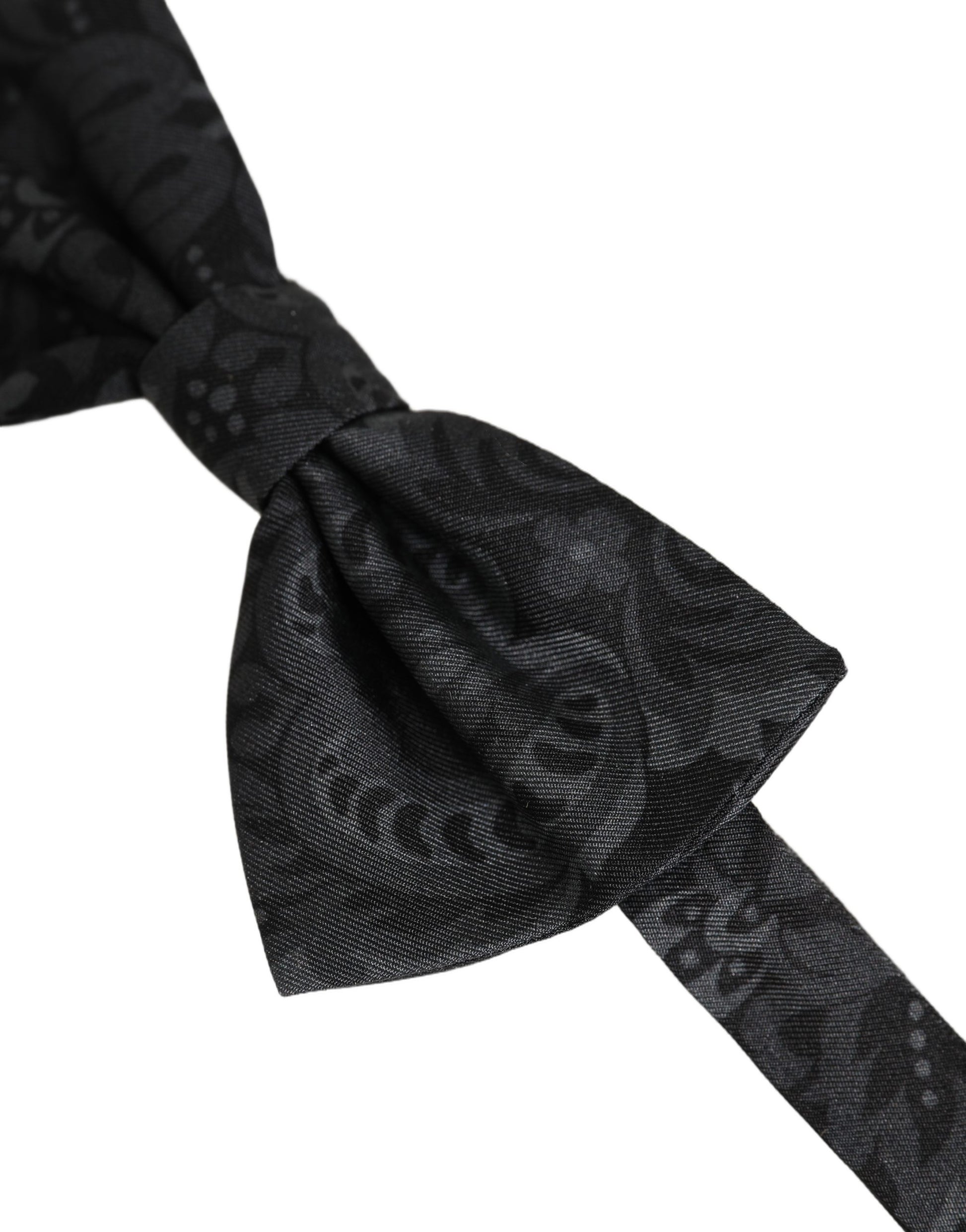 Dolce & Gabbana Men Black Paisley Silk Adjustable Neck Papillon Bow Tie