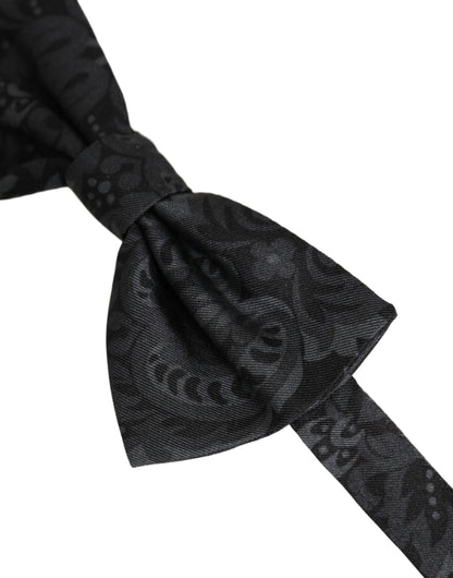 Dolce & Gabbana Men Black Paisley Silk Adjustable Neck Papillon Bow Tie