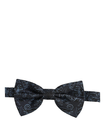 Dolce & Gabbana Men Black Blue Paisley Adjustable Neck Papillon Bow Tie