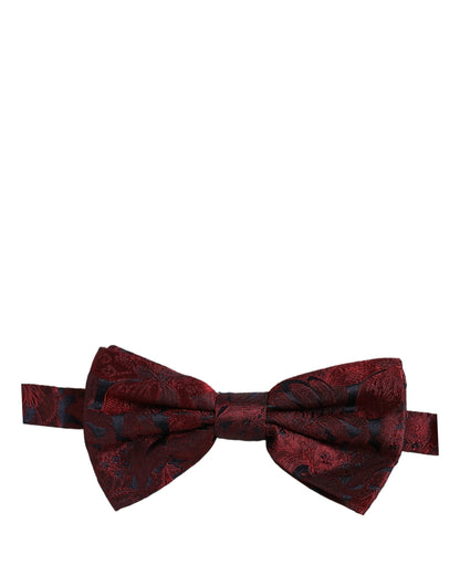 Dolce & Gabbana Men Maroon Paisley Silk Adjustable Neck Papillon Bow Tie