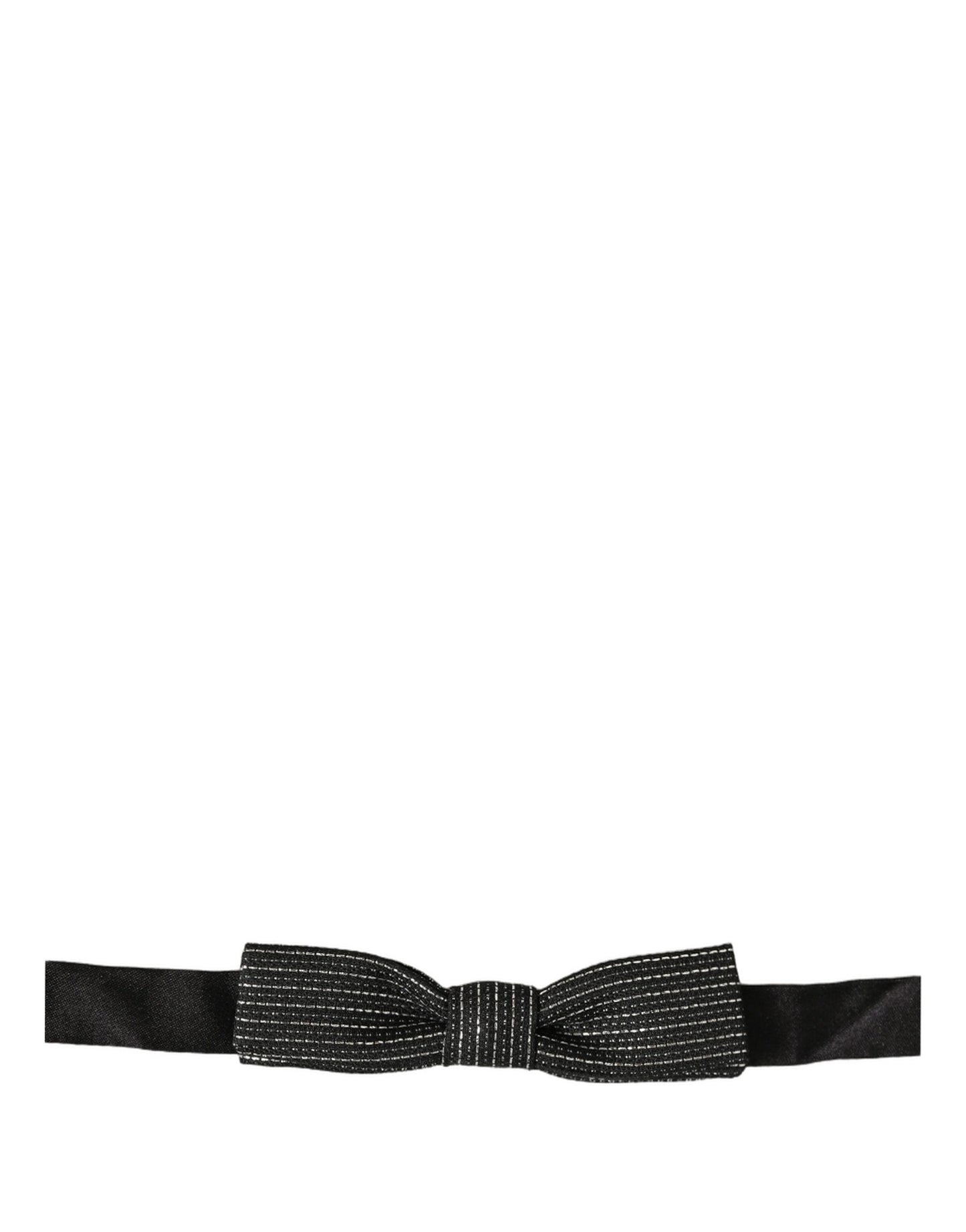 Dolce & Gabbana Men Black Silver Ribbed Adjustable Neck Papillon Bow Tie
