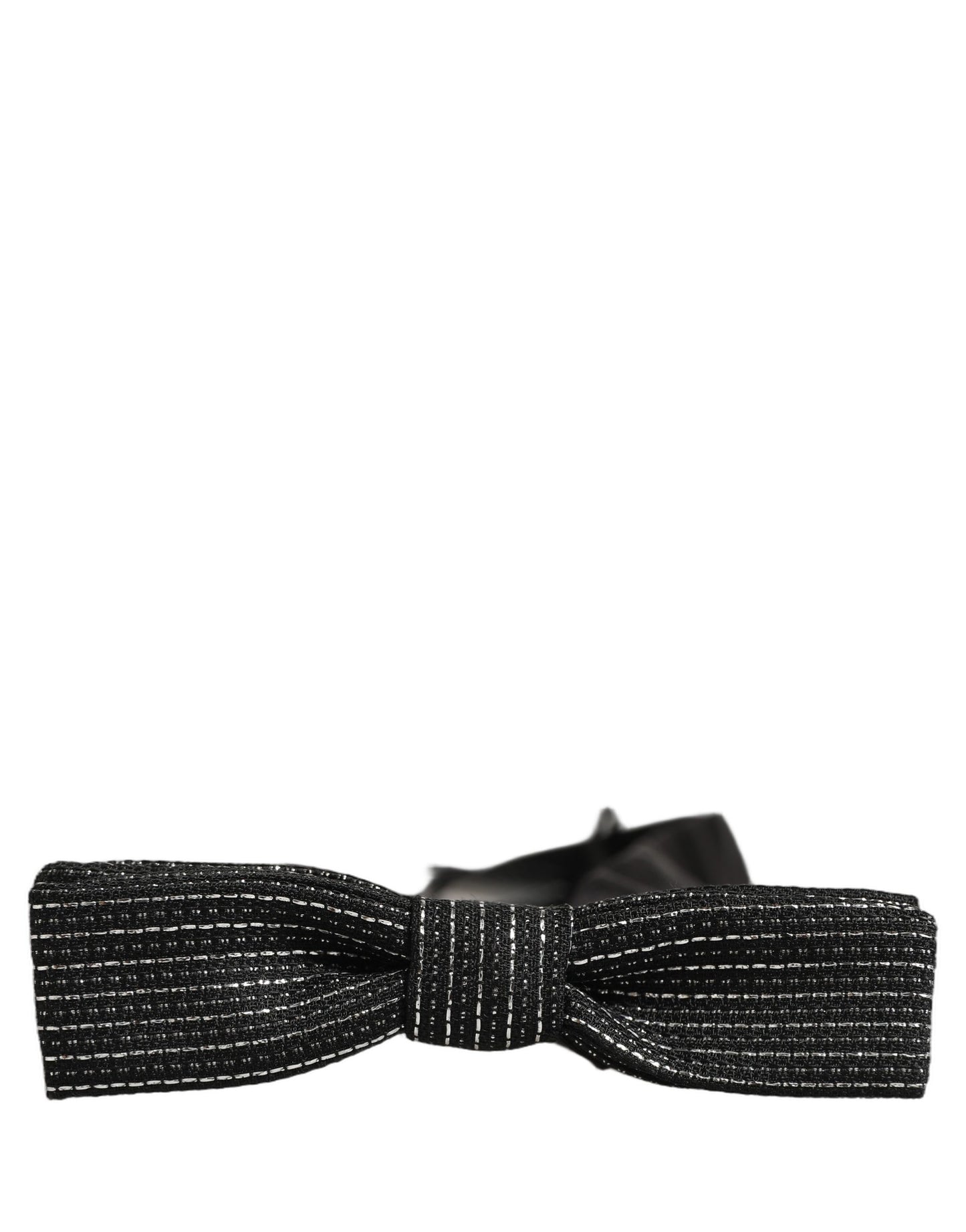 Dolce & Gabbana Men Black Silver Ribbed Adjustable Neck Papillon Bow Tie