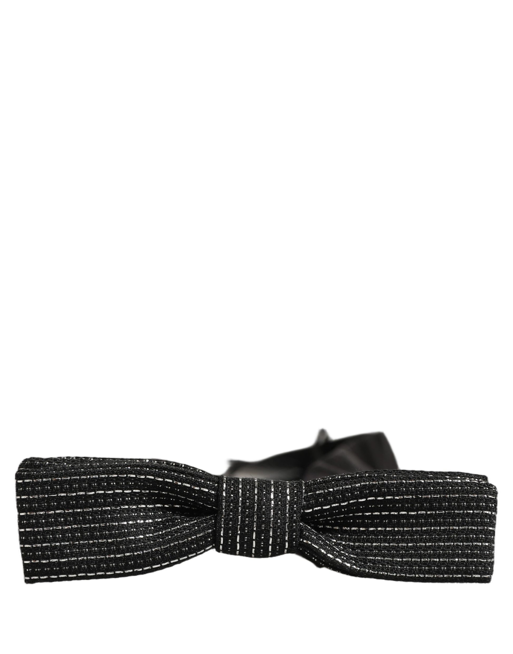 Dolce & Gabbana Men Black Silver Ribbed Adjustable Neck Papillon Bow Tie