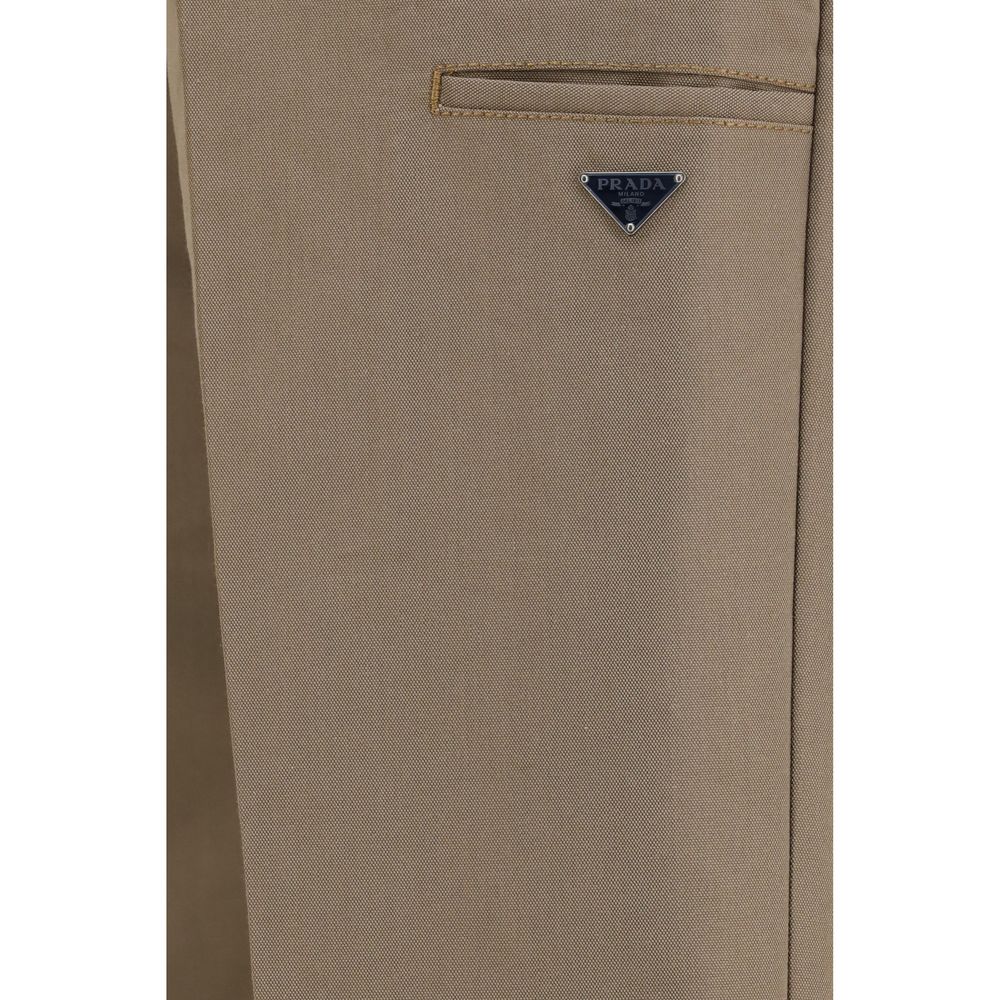 Prada Brown Technical Canvas Wide-Leg Casual Pants
